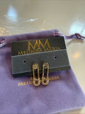Melinda Maria Gold Pavé Safety Pin Drop Earrings